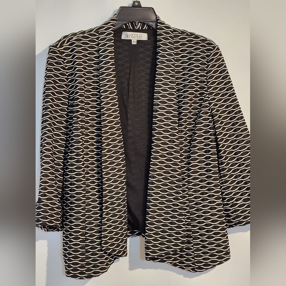 Kasper Blazer Jacket Suit Coat Black White Large - Picture 1 of 9